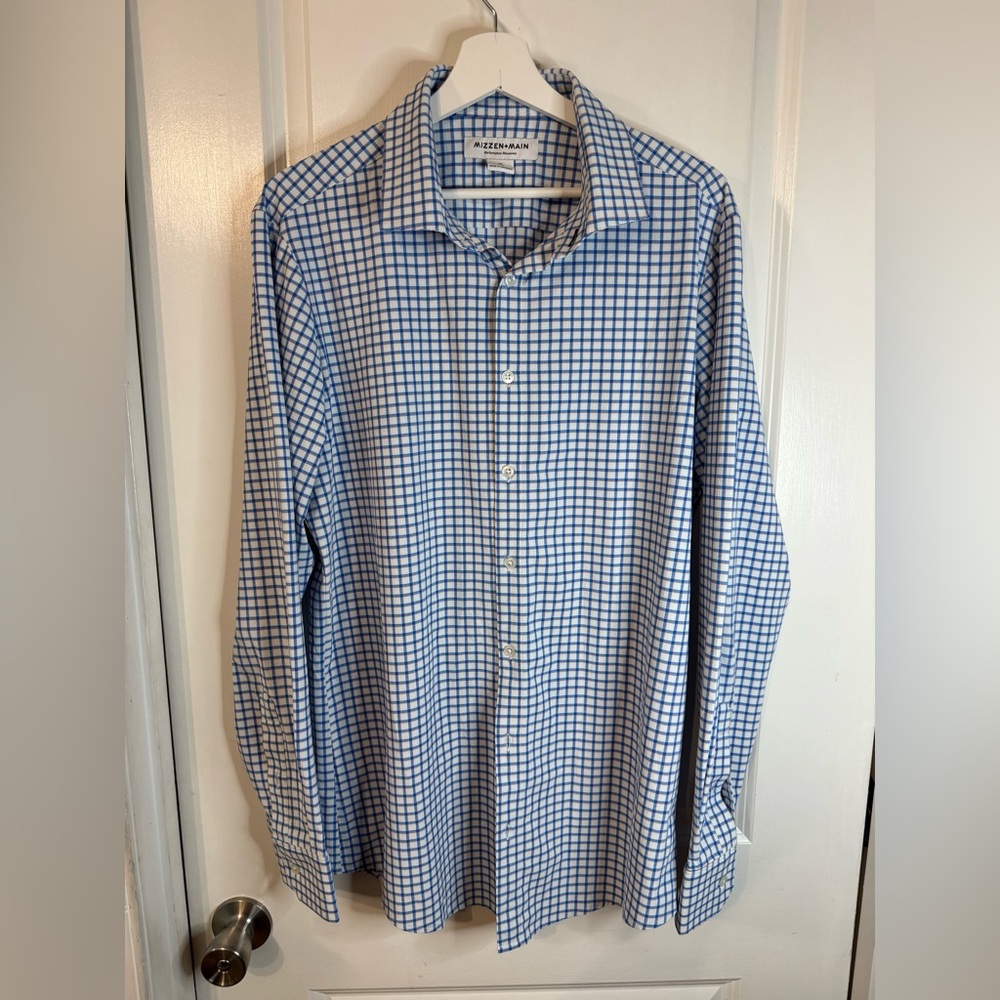 Mizzen+Main Blue Gingham Casual Button Down Shirt